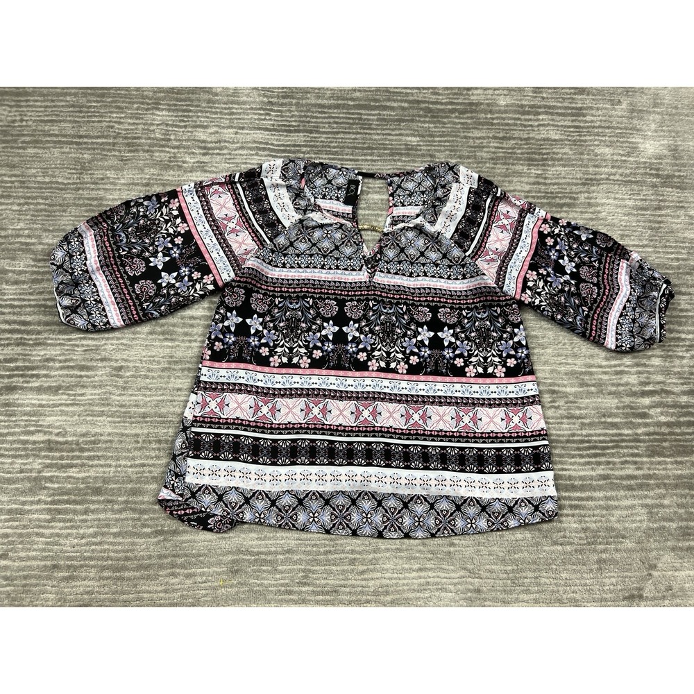 BCX Top Womens Medium Multicolor Floral Blouse Polyester Casual‎